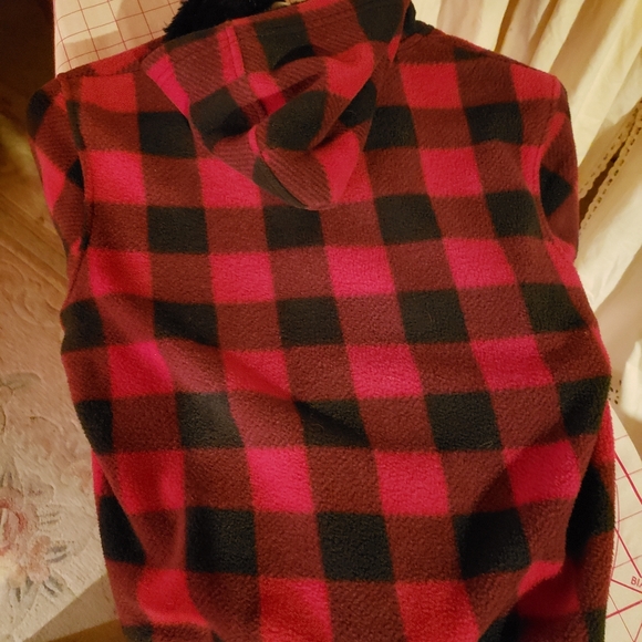 Plaid Lumberjack Kids Furry Hooded Jacket sz 8 - Picture 3 of 9
